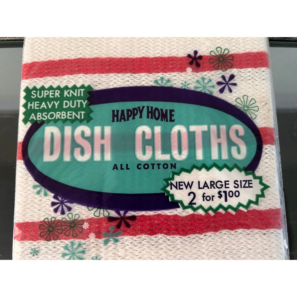 Vintage Happy Home Dish Cloths Southern Flavoring Company Cotton NOS 7 Pack